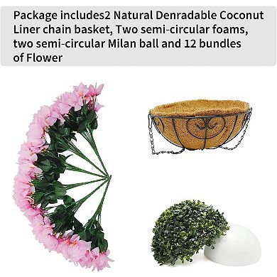 2 Set Artificial Outdoor Bougainvillea Flowers with Brown Basket