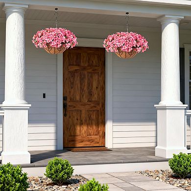 2 Set Artificial Outdoor Bougainvillea Flowers with Brown Basket