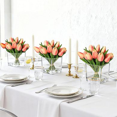 12 Pcs Artificial Tulip Stems, Real Touch Pink Faux Tulips Flowers