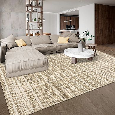 Modern Abstract Washable Rug - Low Pile Geometric Design for Living Room, Bedroom, Office