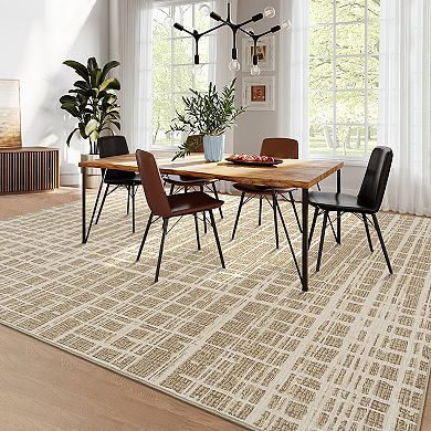 Modern Abstract Washable Rug - Low Pile Geometric Design for Living Room, Bedroom, Office