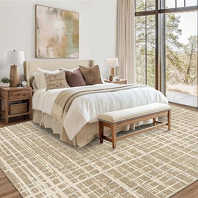 Modern Abstract Washable Rug - Low Pile Geometric Design for Living Room, Bedroom, Office