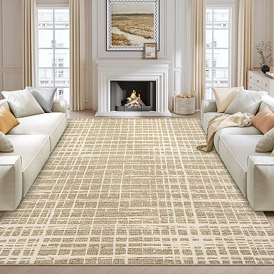 Modern Abstract Washable Rug - Low Pile Geometric Design for Living Room, Bedroom, Office