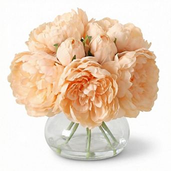 Realistic Fake Peony Bouquet in Glass Vase with Faux Water