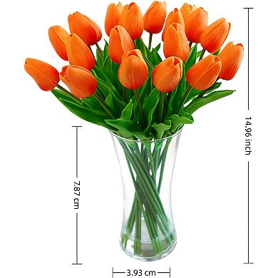 20-Piece Real Touch Artificial Tulips in Glass Vase with Faux Water