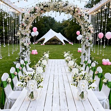 6pcs Faux Flowers in Vase, Artificial Wedding Table Centerpieces White Rose