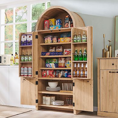 Arched Fluted Pantry Cabinet Adjustable Shelves Door Organizers