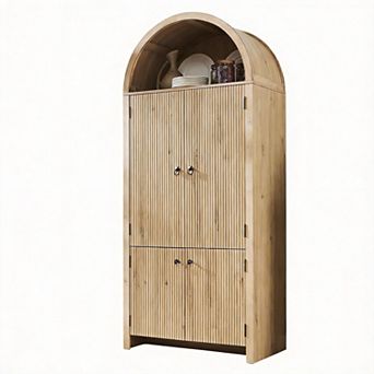 Arched Fluted Pantry Cabinet Adjustable Shelves Door Organizers