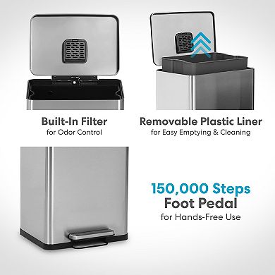 Soft-Close Step Trash Can with Filter Stainless Steel