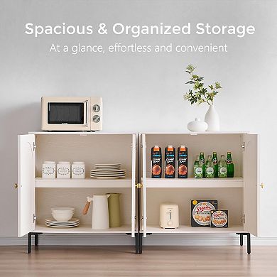 Modern Fluted Arched Buffet Cabinet Adjustable Shelves Coffee Bar