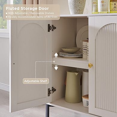 Modern Fluted Arched Buffet Cabinet Adjustable Shelves Coffee Bar