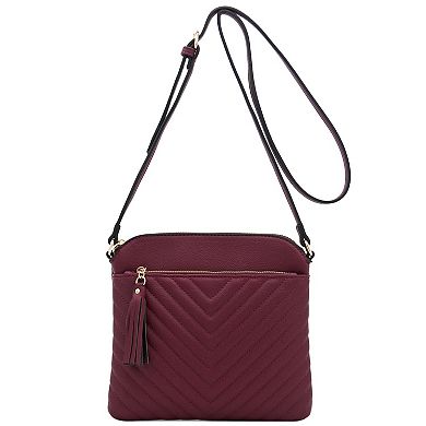 Chevron Quilted Crossbody Tassel Bag