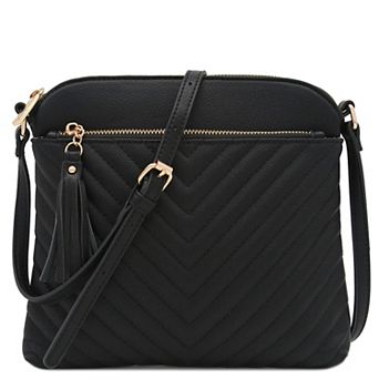 Chevron Quilted Crossbody Tassel Bag