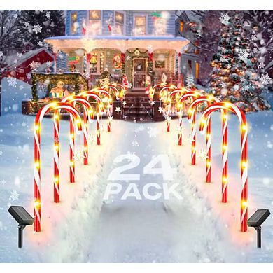24 Pack Solar Christmas Candy Cane Lights, 168 LEDs, Outdoor Waterproof