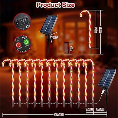 24 Pack Solar Christmas Candy Cane Lights, 168 LEDs, Outdoor Waterproof