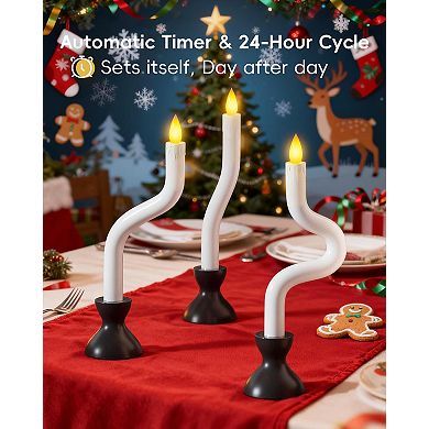 Christmas Window Candles, 3 Pcs Flameless LED Taper Candles, Remote Timer Black Base