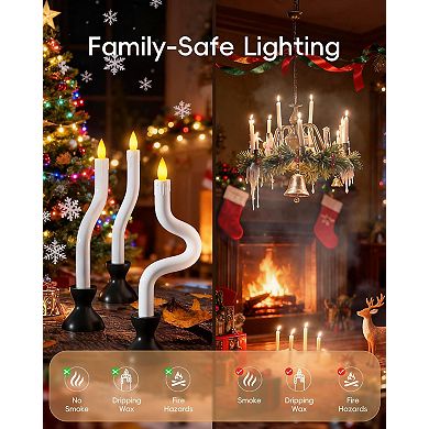 Christmas Window Candles, 3 Pcs Flameless LED Taper Candles, Remote Timer Black Base