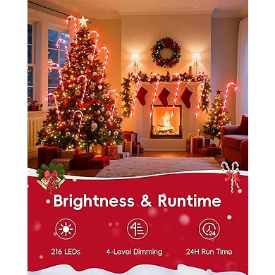 24 Pack 22" Solar Candy Cane Lights, 216 LEDs, Adjustable Brightness