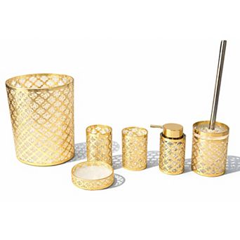 Complete 6 pc Bathroom Countertop Accessory Set in Durable Polyresin