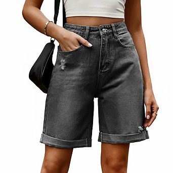 Women's High Waist Denim Shorts Ripped Distressed Jeans Shorts