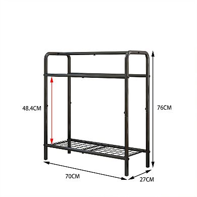 BONAUGURE Black 30-in. 3-Tier Freestanding Metal Towel Rack with Mesh Shelf