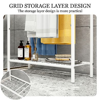 BONAUGURE White 30-in. 3-Tier Freestanding Metal Towel Rack with Mesh Shelf