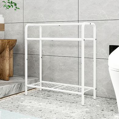 BONAUGURE White 30-in. 3-Tier Freestanding Metal Towel Rack with Mesh Shelf