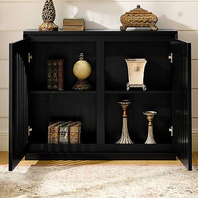 TEINIE 39" Mid-Century Fluted Buffet Cabinet with Outlet Holes Black