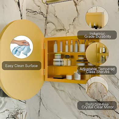 TEINIE 23.6" Round Medicine Cabinet Matte Gold with Mirror