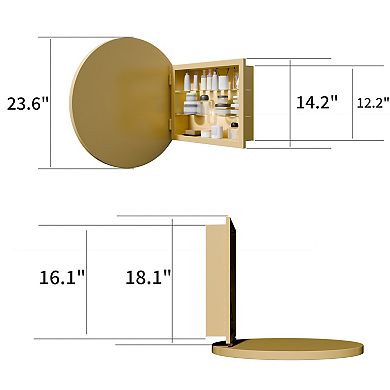 TEINIE 23.6" Round Medicine Cabinet Matte Gold with Mirror