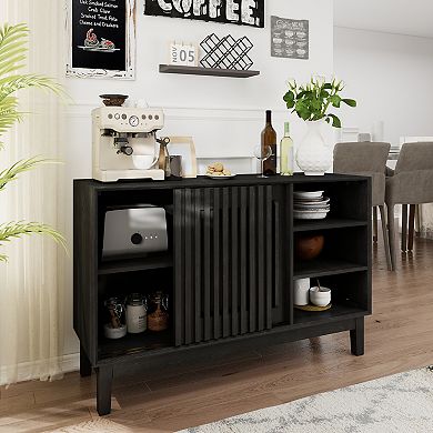 TEINIE 47" Farmhouse Fluted Buffet Cabinet with Outlet Holes Black