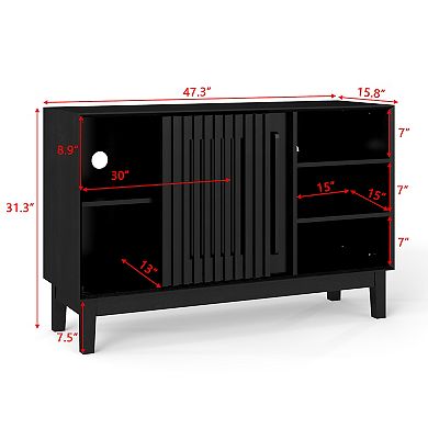 TEINIE 47" Farmhouse Fluted Buffet Cabinet with Outlet Holes Black