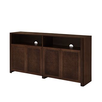 TEINIE 63" Mid-Century Rattan Buffet Cabinet with Storage Walnut