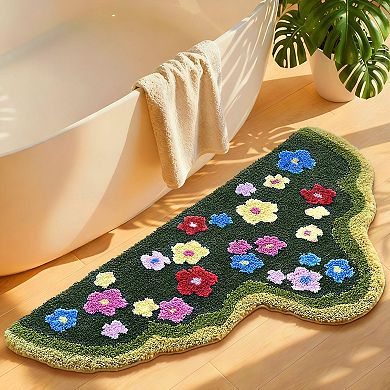 Cute Boho Aesthetic Leaf Bathroom Runner Rug Shaggy Non Slip Absorbent