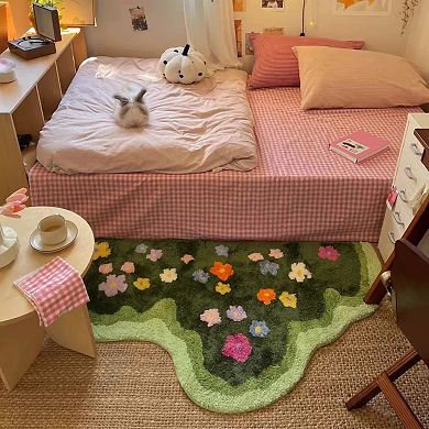 Cute Boho Aesthetic Leaf Bathroom Runner Rug Shaggy Non Slip Absorbent
