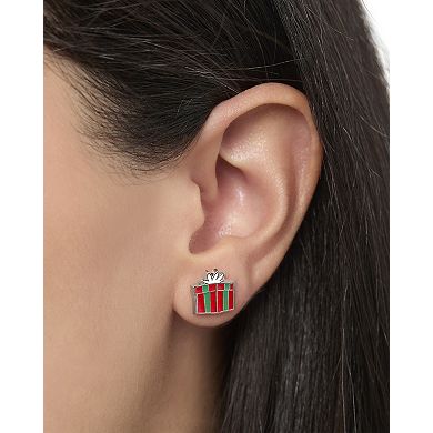 Disney Holiday Stud Earring Set, 3 Pairs - Mickey Santa, Peppermint Ears & Gifts, Silver‑Tone