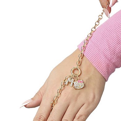 Hello Kitty Initial Crystal Charm Bracelet, Gold‑Tone, Adjustable