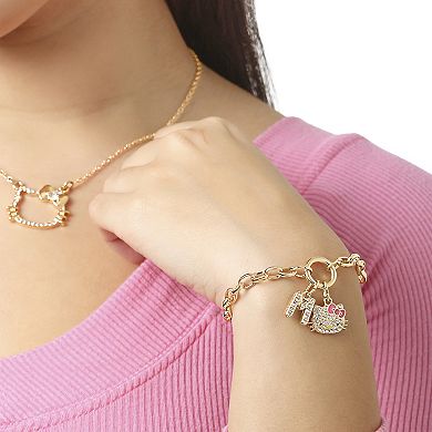 Hello Kitty Initial Crystal Charm Bracelet, Gold‑Tone, Adjustable