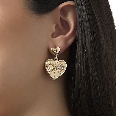 Juicy Couture Quilted Double‑Heart Drop Earrings, Gold‑Tone with Crystal Accents