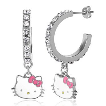Sanrio Hello Kitty Pave Crystal Dangle Hoop Earrings