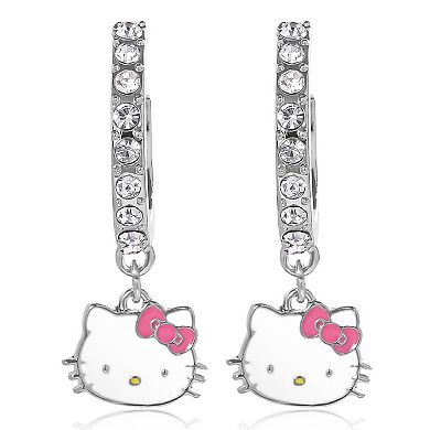Sanrio Hello Kitty Pave Crystal Dangle Hoop Earrings