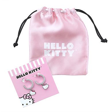 Sanrio Hello Kitty Pave Crystal Dangle Hoop Earrings