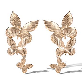 JS Jessica Simpson Cascading Butterfly Drop Earrings in Gold-Tone