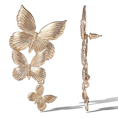 JS Jessica Simpson Cascading Butterfly Drop Earrings in Gold-Tone