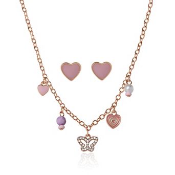 JS Jessica Simpson Heart Charm Necklace and Earrings Set