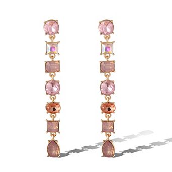 JS Jessica Simpson Light Pink Crystal Linear Drop Earrings in Gold-Tone