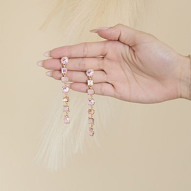 JS Jessica Simpson Light Pink Crystal Linear Drop Earrings in Gold-Tone