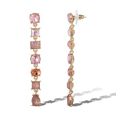 JS Jessica Simpson Light Pink Crystal Linear Drop Earrings in Gold-Tone