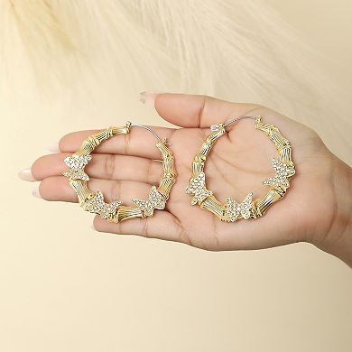 JS Jessica Simpson Crystal Butterfly Bamboo Hoop Earrings