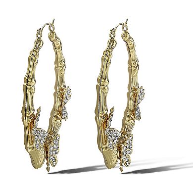 JS Jessica Simpson Crystal Butterfly Bamboo Hoop Earrings